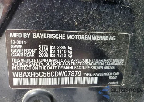 2012 BMW 528 Xi from USA, damaged, VIN WBAXH5C56CDW07879